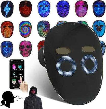 Led Mask with Voice Recognition Gesture Sensing,Programmable App Customize Patterns,Lighted Glowing Mask for Halloween Costume Party