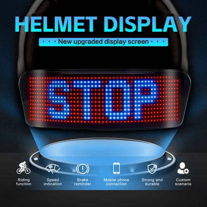 App Control Cycling Helmet Taillight, Programmable LED Matrix Panel with Turn Signal Speedometer APP Custom Sign Display Helmet Light for Motorcycle